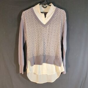 Simply Vera Wang Layered Look Sweater | Size M | Lace Knit & Chiffon Hem